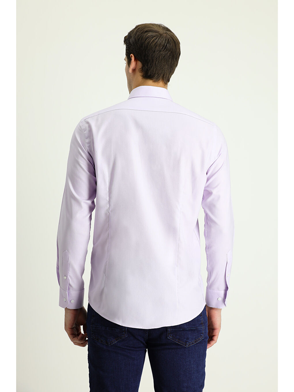 Lila Uzun Kol Slim Fit Dar Kesim Oxford Pamuk Düğmeli Yaka Gömlek-2