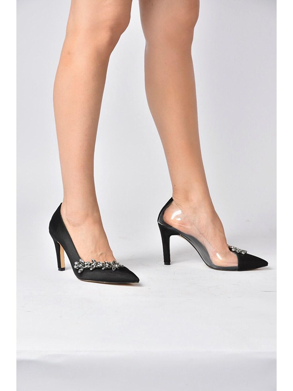 Siyah Taşlı Kumaş Topuklu Kadın Abiye Ayakkabı K354001304-2