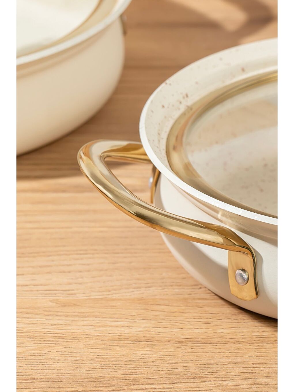 Bej 3724 Bakraç Güveç Sahan Takımı-Granit Yanmaz Yapışmaz Cam Kapaklı 3 lü Sahan Seti-2