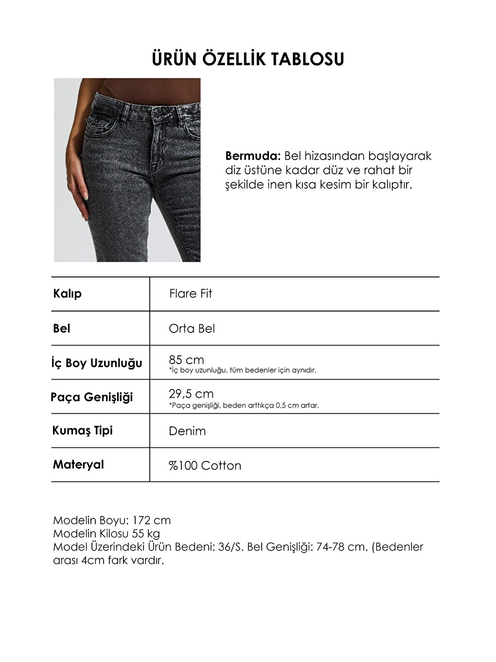 Gri Kadın Jean Füme 4s6-14 SLN05 Mide Rise Flare Fit Süper Esnek Kumaş İç Boy 83cm Denim Jean-4