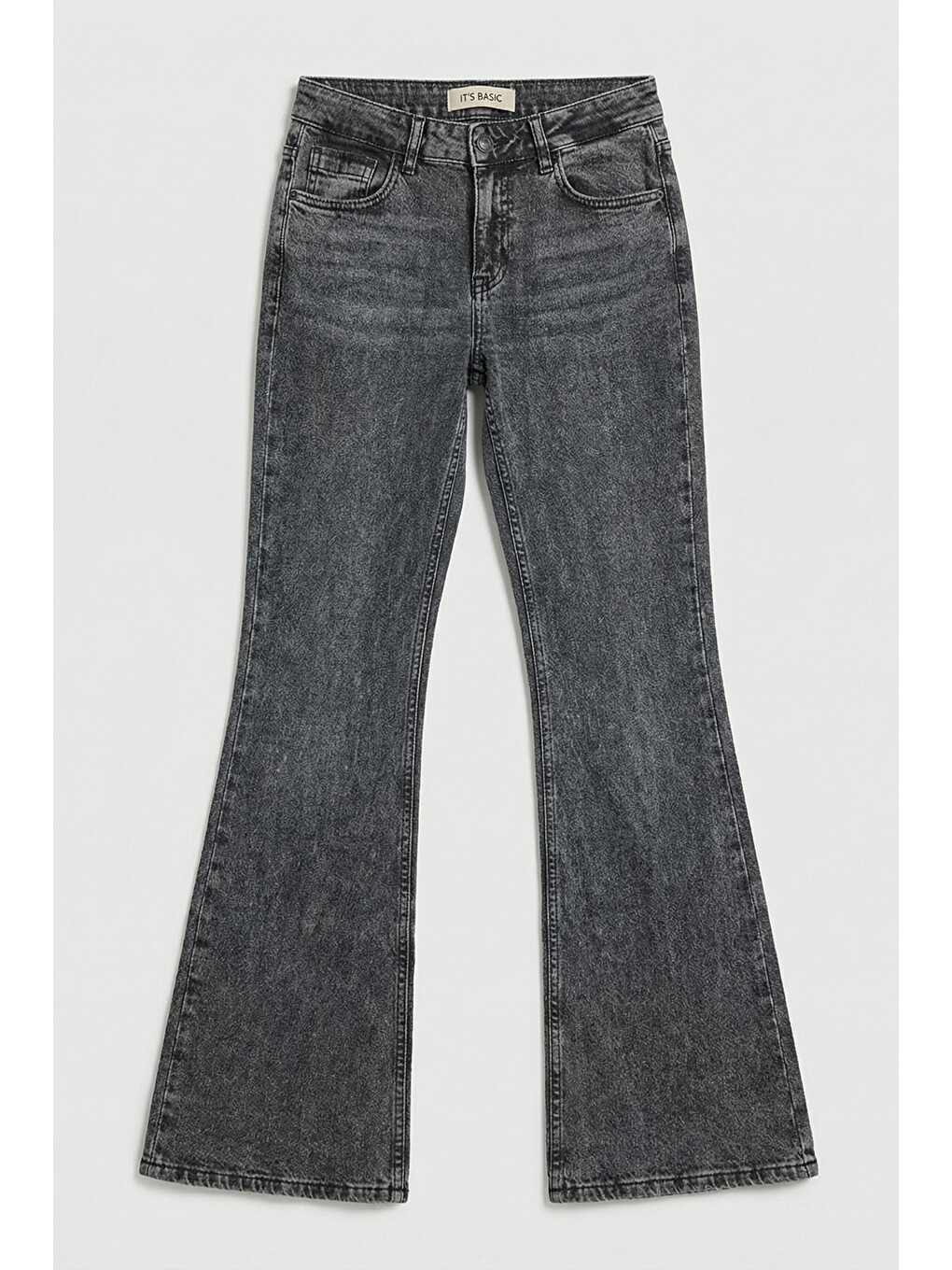 Gri Kadın Jean Füme 4s6-14 SLN05 Mide Rise Flare Fit Süper Esnek Kumaş İç Boy 83cm Denim Jean-5