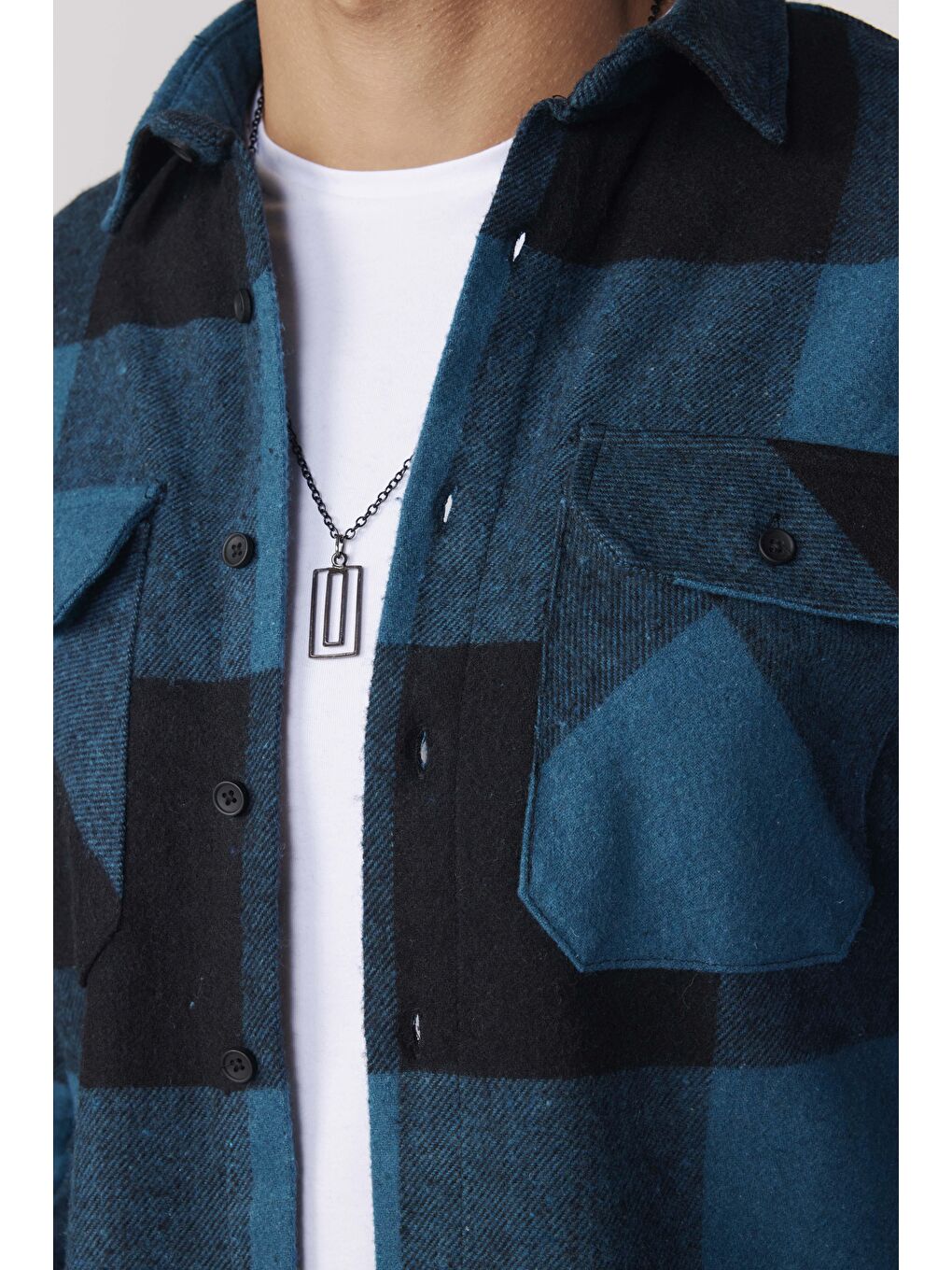 Karışık Slim Fit Büyük Kareli Çift Cepli Oduncu Erkek Gömlek-3