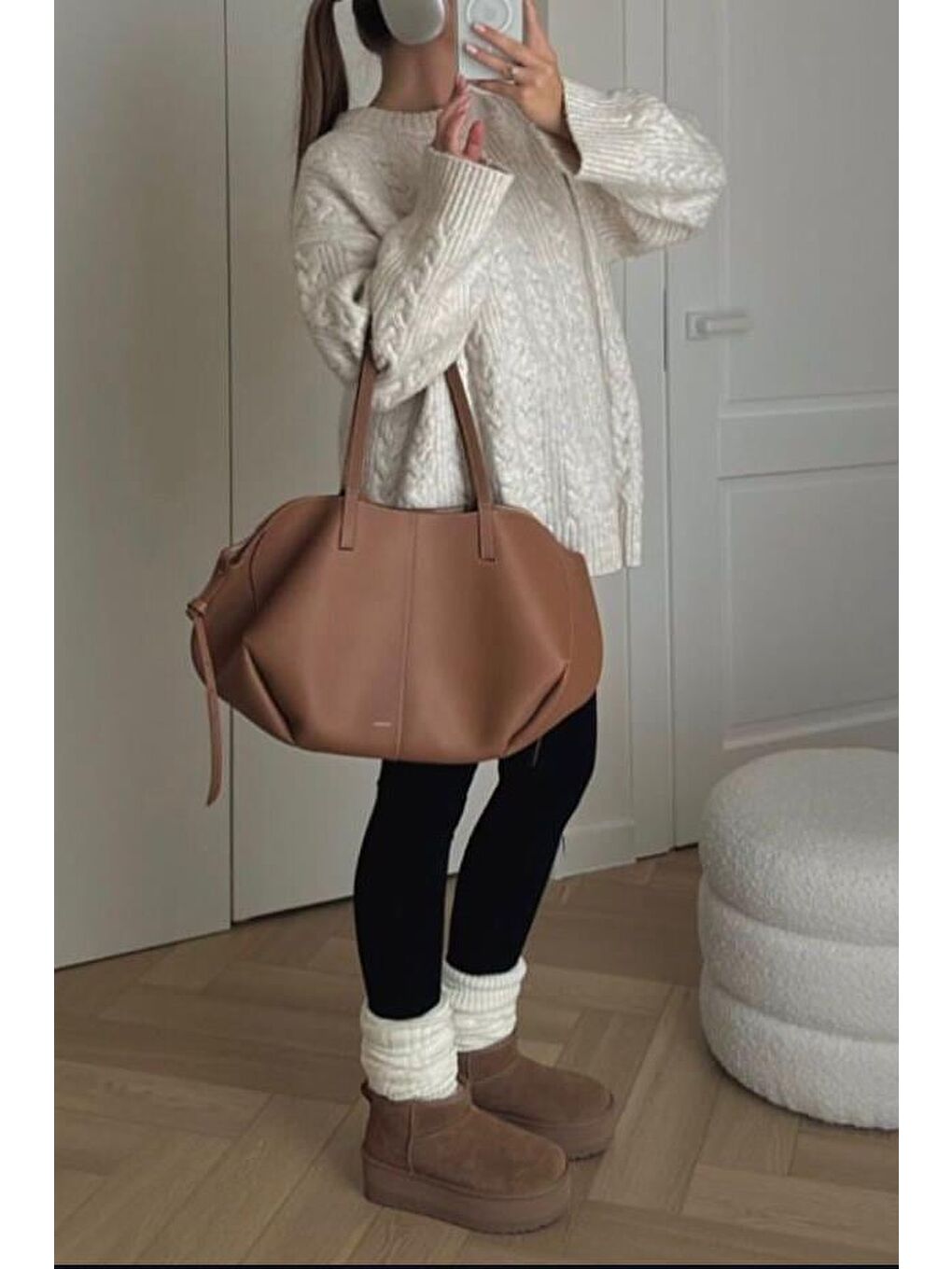 Ekru Bisiklet Yaka Oversize Triko Kazak Mg1969-5