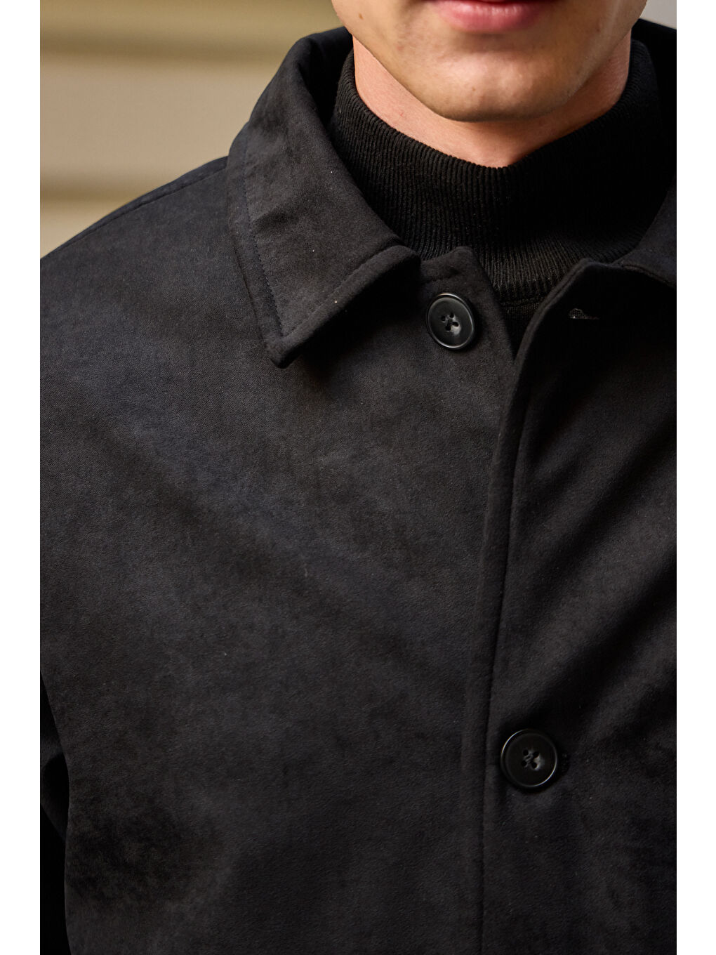 Erkek Süet Kapitoneli Mont Ceket Siyah-2