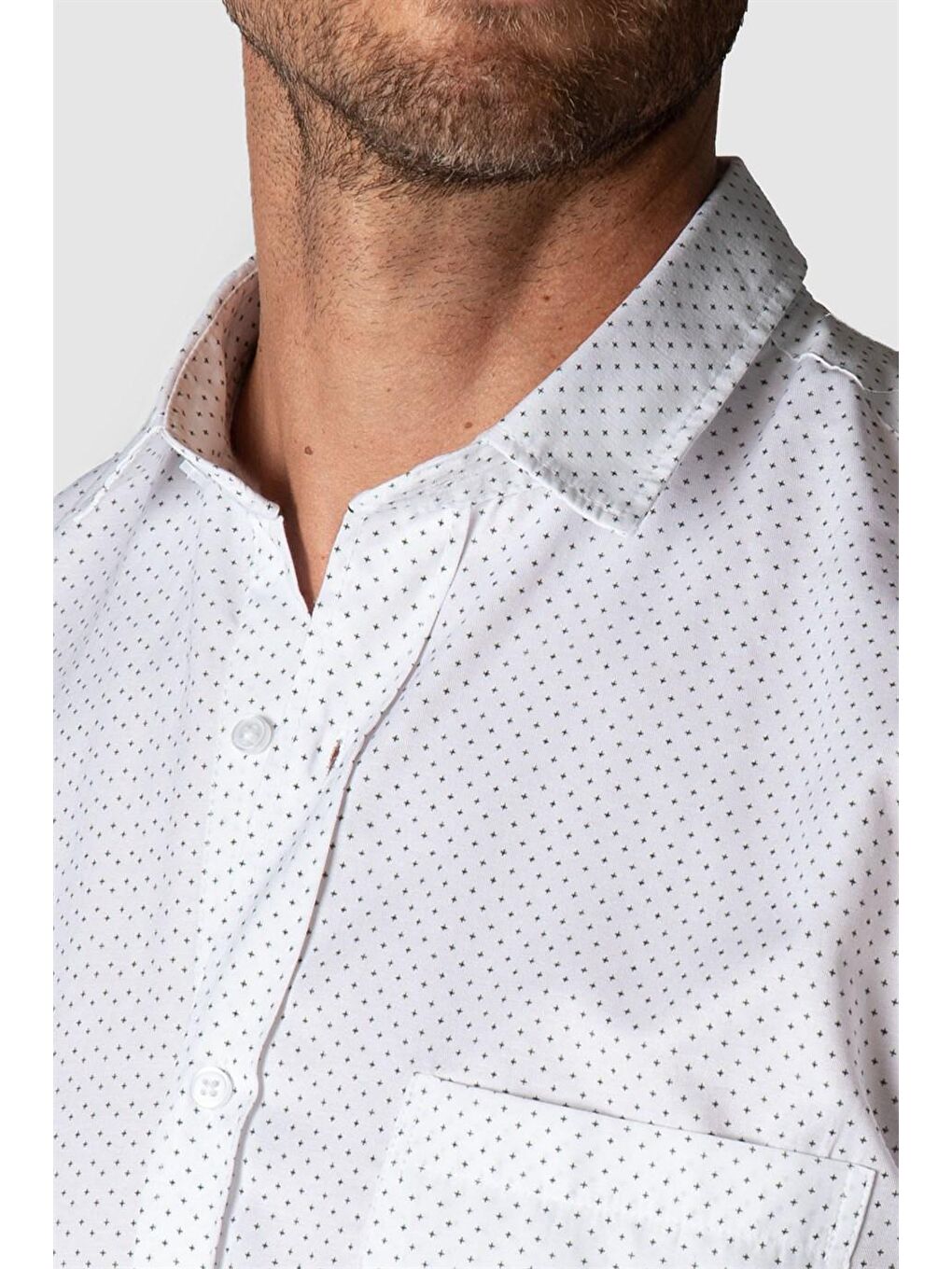 Beyaz Klasik Fit Rahat Kesim Uzun Kol Baskılı Erkek Gömlek-2