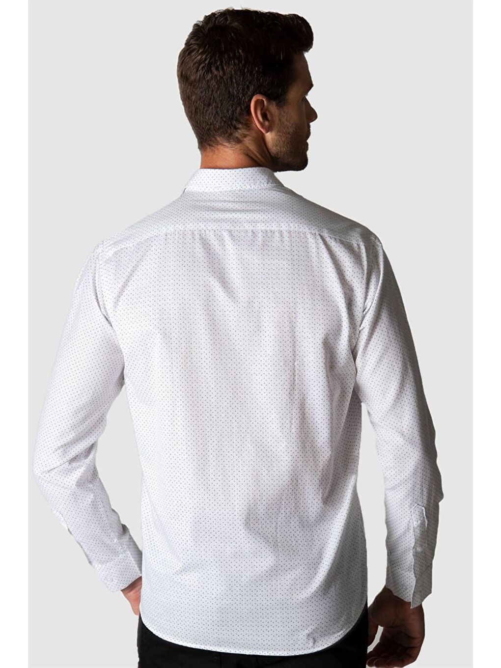 Beyaz Klasik Fit Rahat Kesim Uzun Kol Baskılı Erkek Gömlek-3