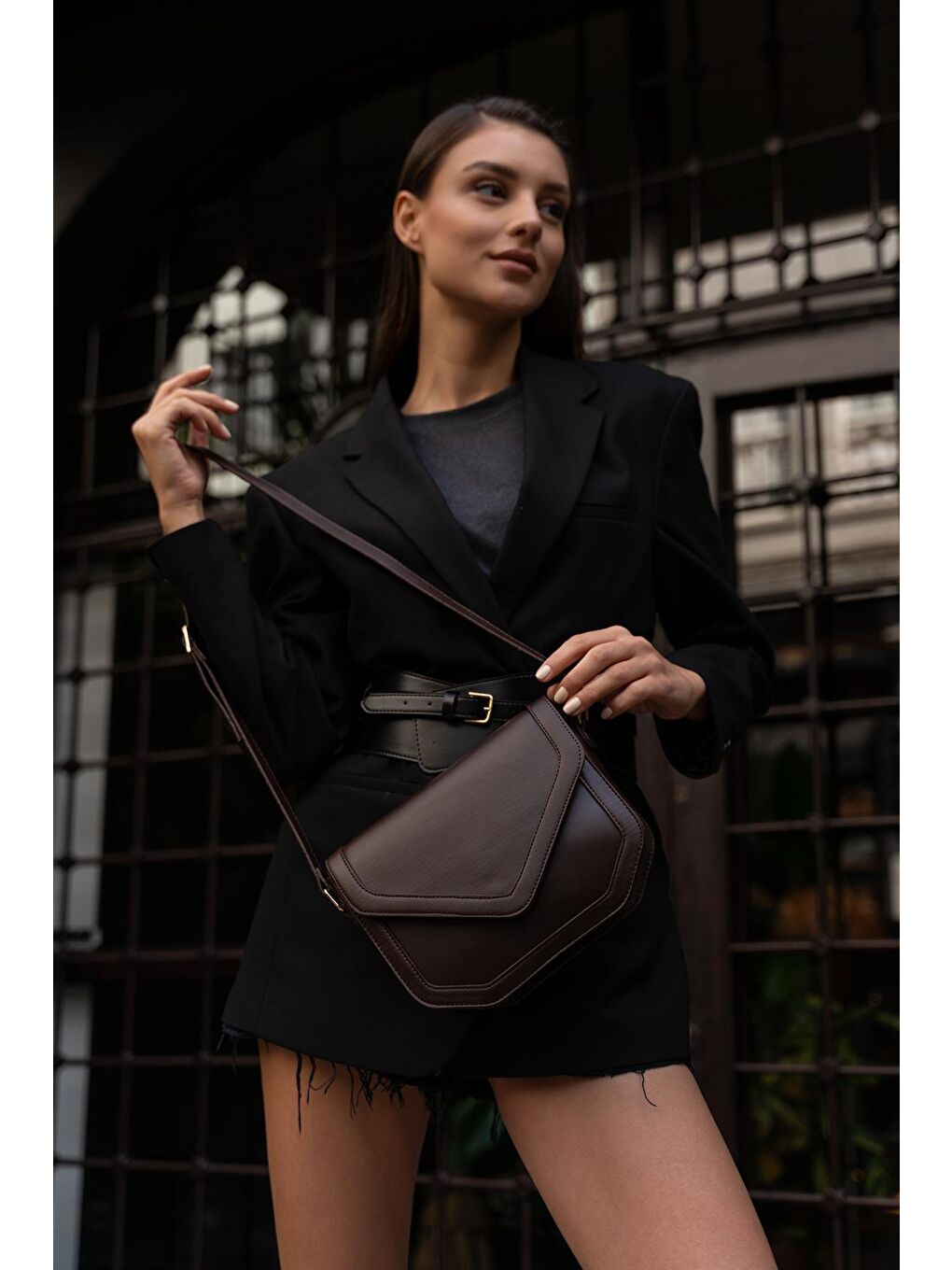 Milo Geometrik Kapaklı Kadın Çanta - Kahverengi-1