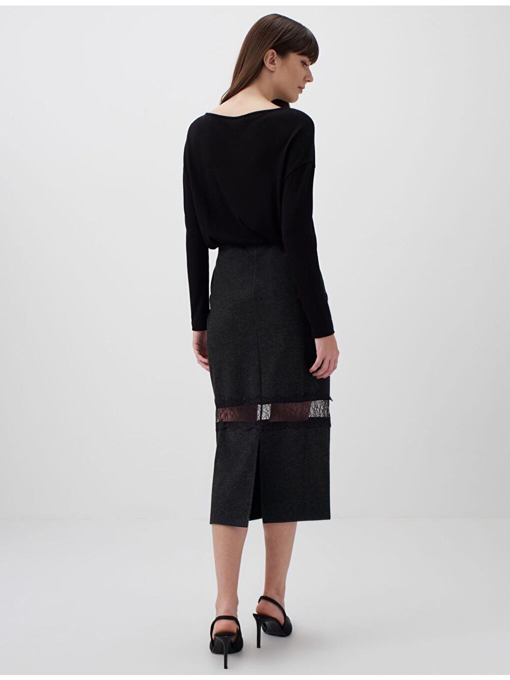 Antrasit Midi Boy Kadın Etek-5