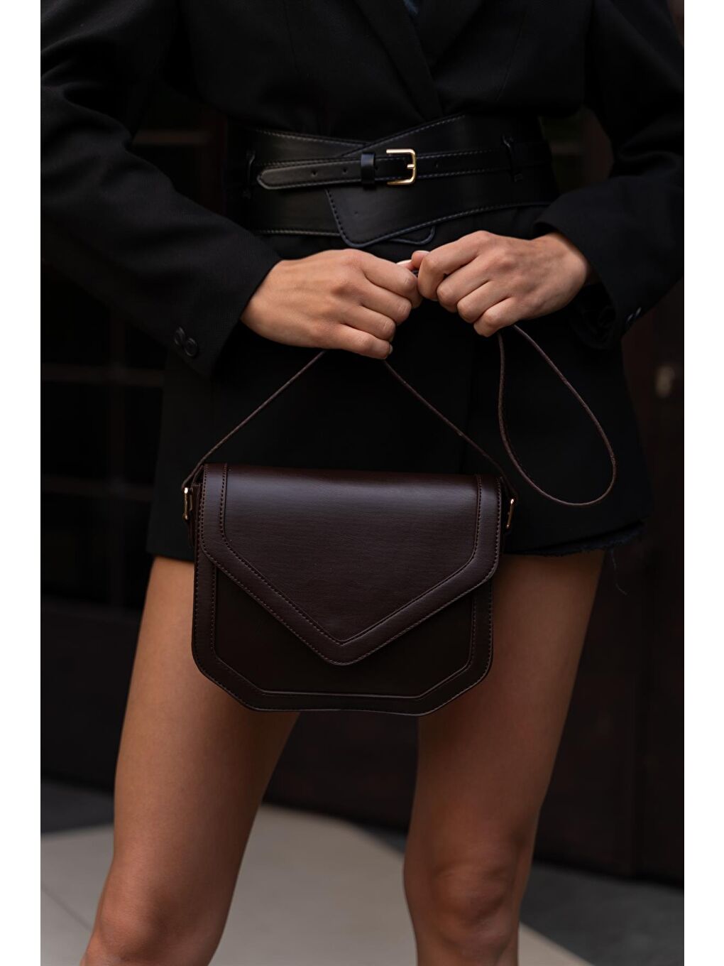 Milo Geometrik Kapaklı Kadın Çanta - Kahverengi-3