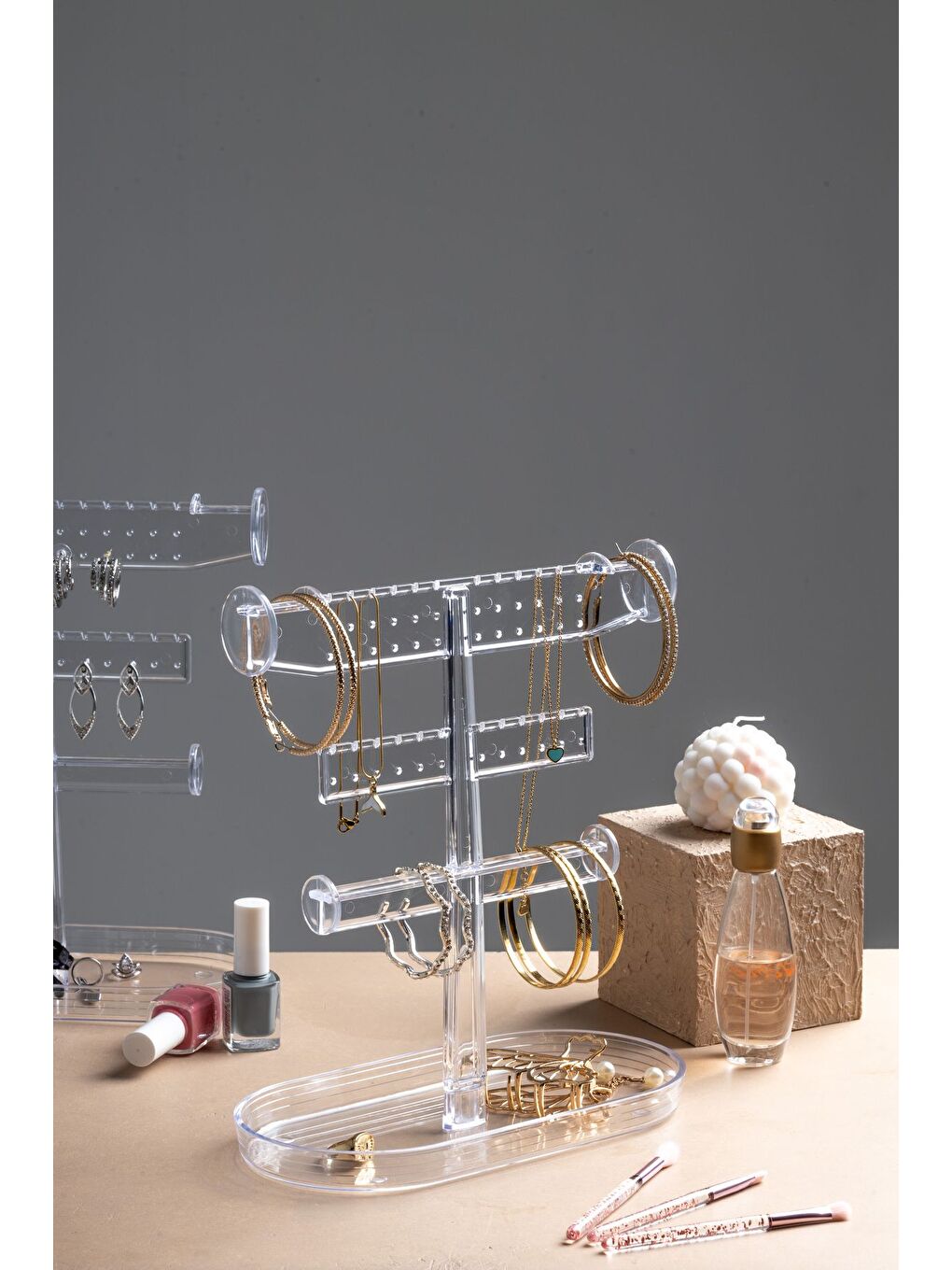 2 Adet Aksesuar Standı  Takı Organizeri  Kolye  Yüzük  Küpe Organizeri-4