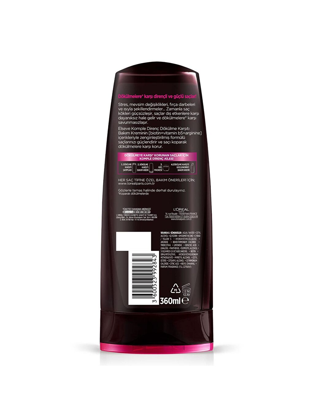 L'Oreal Paris Şeffaf Arginine Direnç X3 Dökülme Karşıtı Bakım Kremi (360 ml) - 2