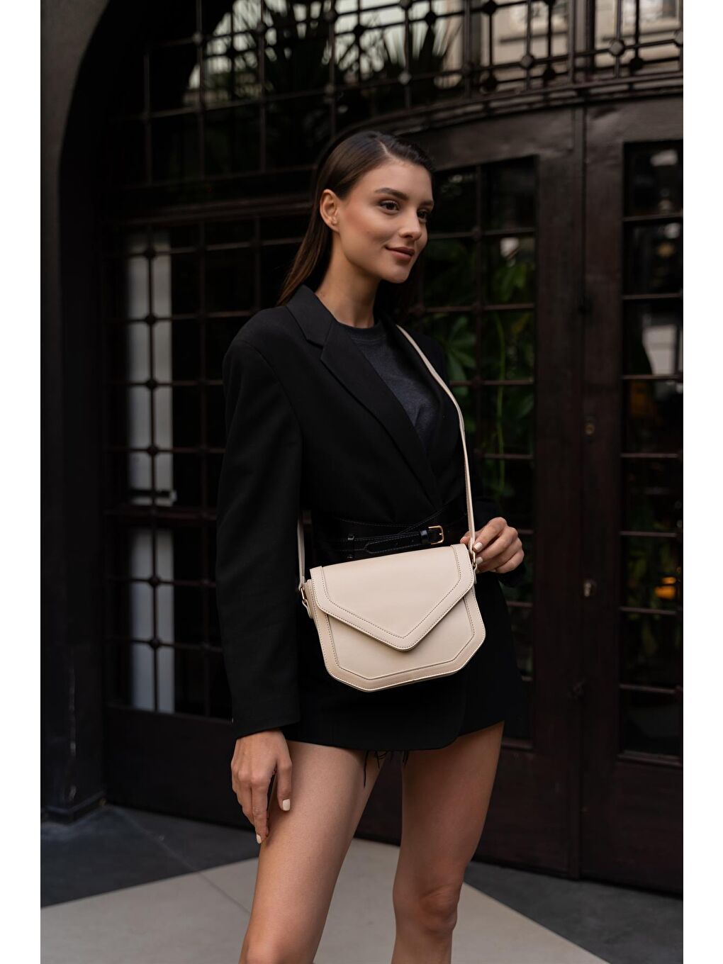 Ekru Milo Geometrik Kapaklı Kadın Çanta - Krem-2