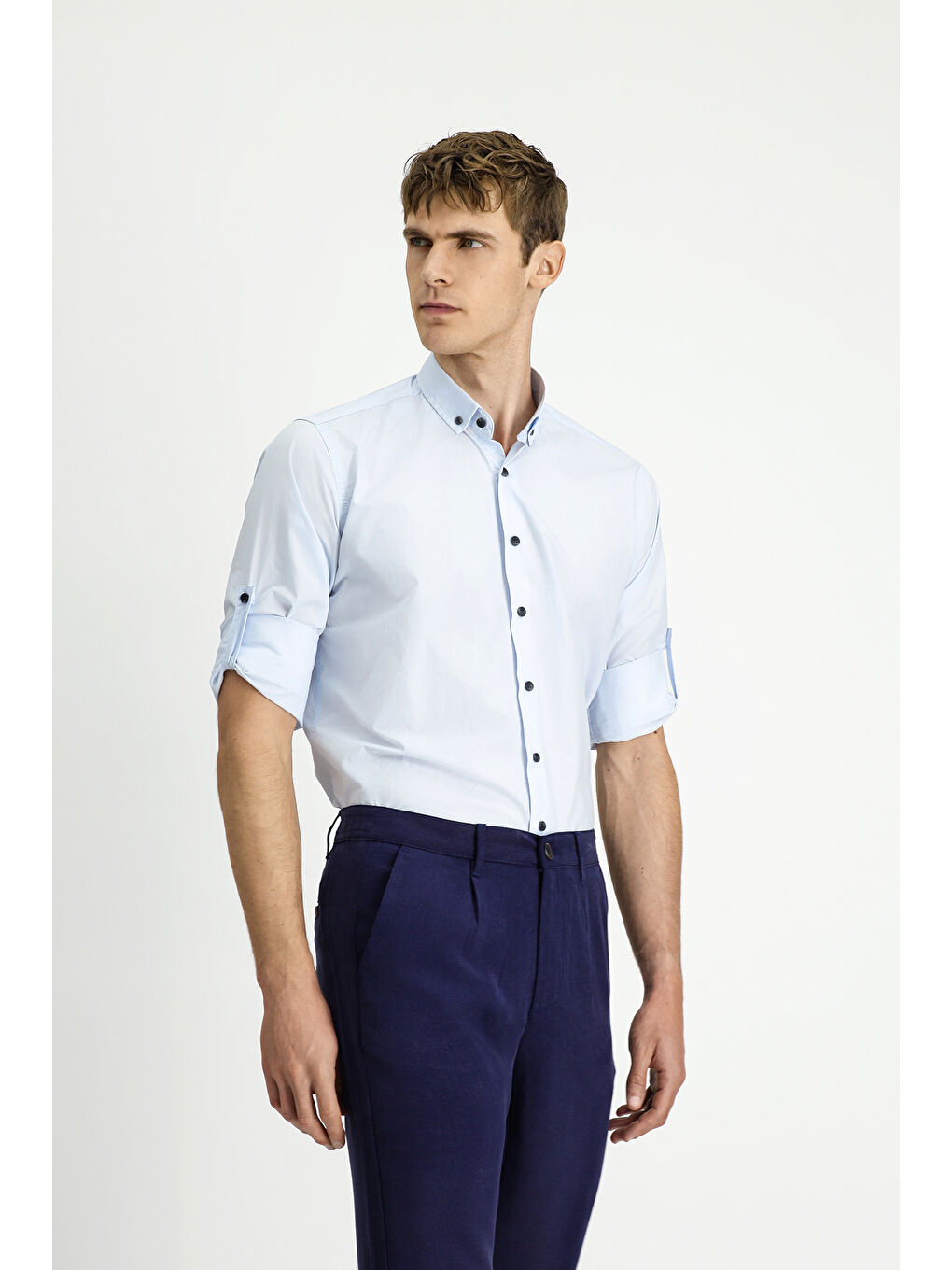 Mavi Uzun Kol Regular Fit Düğmeli Yaka Pamuk Gömlek-3