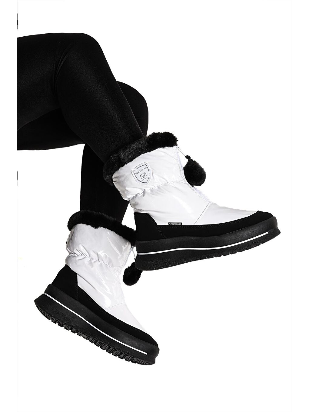 Beyaz Bella Su Geçirmez Fermuarlı Kadın Kar Botu Ayakkabı 1112