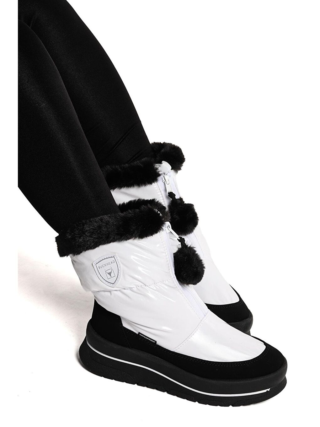 Beyaz Bella Su Geçirmez Fermuarlı Kadın Kar Botu Ayakkabı 1112-1