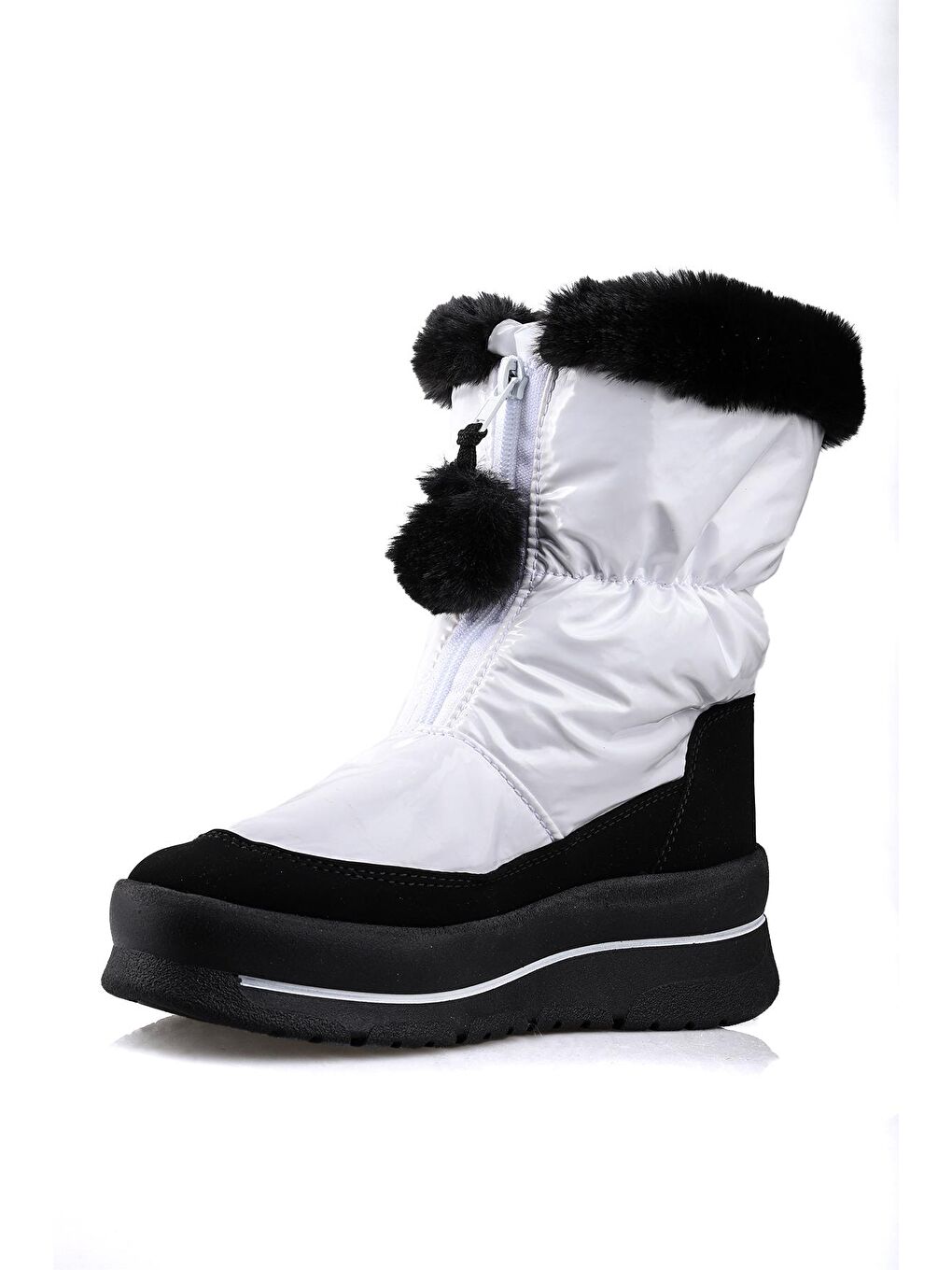 Beyaz Bella Su Geçirmez Fermuarlı Kadın Kar Botu Ayakkabı 1112-3