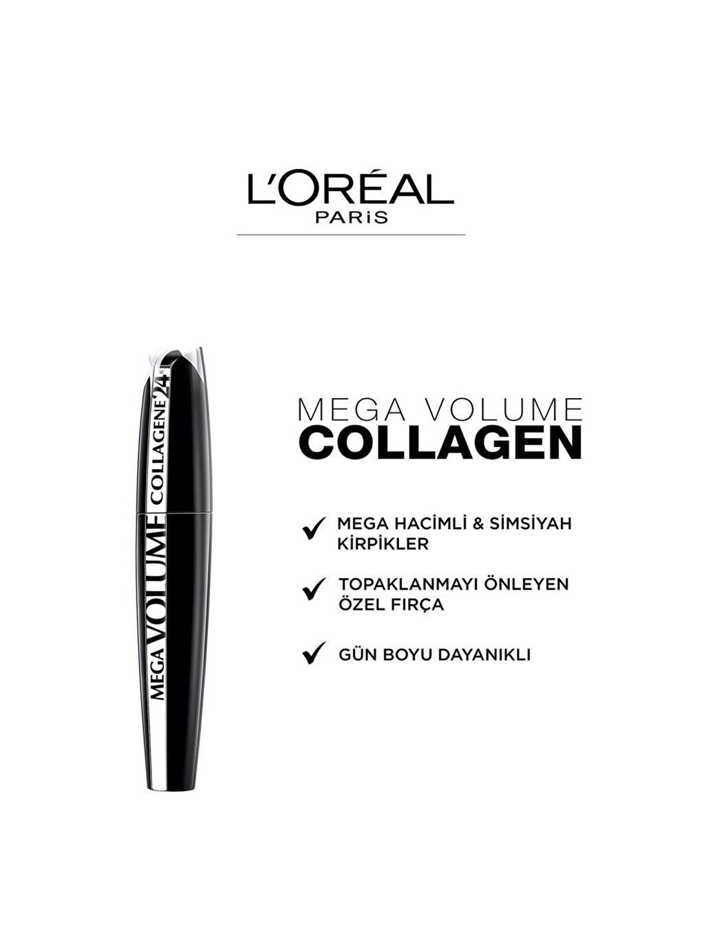 L'Oreal Paris Siyah Mega Volume Collagene 24H Siyah Maskara - 5