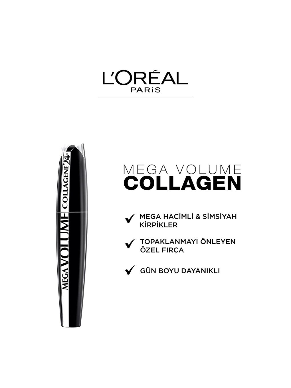 L'Oreal Paris Siyah Mega Volume Collagene 24H Siyah Maskara - 6