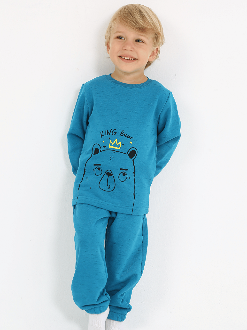 İndigo Bisiklet Yaka Erkek Bebek Sweatshirt ve Eşofman Alt 2'li Takım