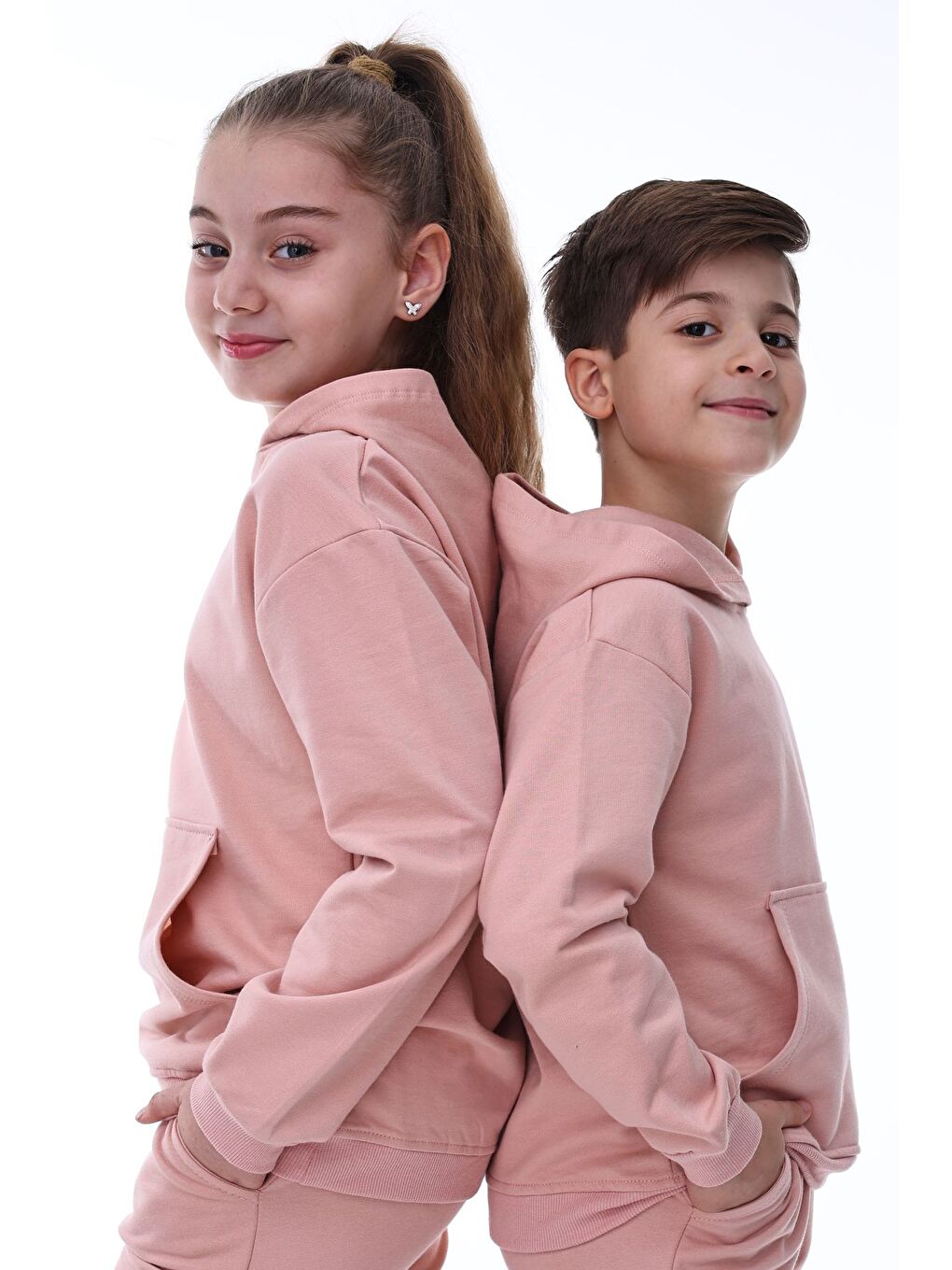 Pembe Basic Kapüşonlu Şardonlu Kanguru Cep Detaylı Çocuk Sweatshirt 3-12 Yaş-3