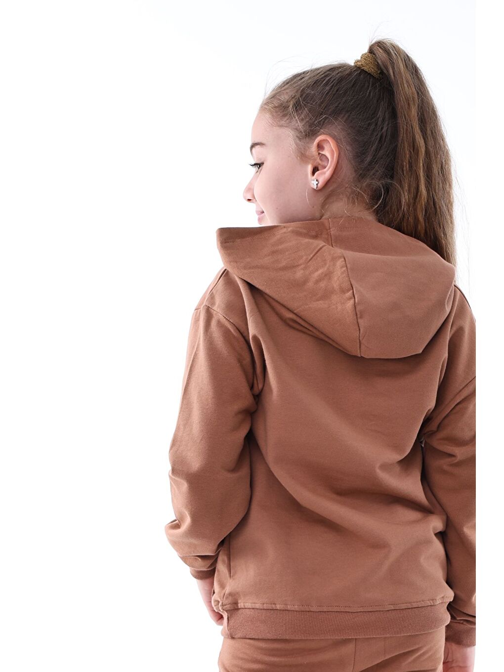Kahverengi Basic Kapüşonlu Şardonlu Kanguru Cep Detaylı Çocuk Sweatshirt 3-12 Yaş-4