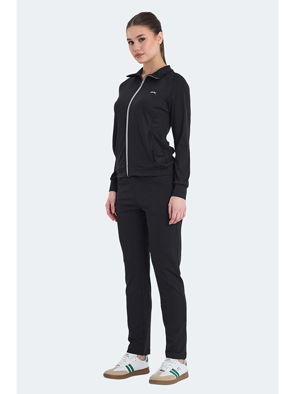 REFER Kadın Fermuarlı Dik Yaka Cepli Siyah Eşofman Takımı-6