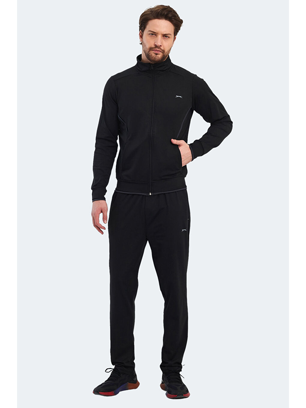 Siyah Fermuarlı Uzun Kollu Erkek Eşofman Takımı-2