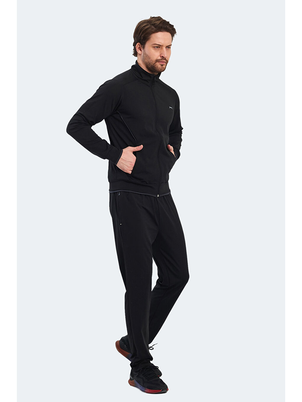 Siyah Fermuarlı Uzun Kollu Erkek Eşofman Takımı-5