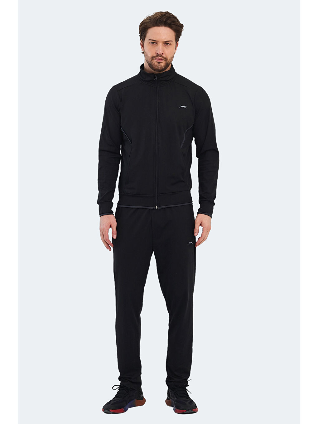 Siyah Fermuarlı Uzun Kollu Erkek Eşofman Takımı-6