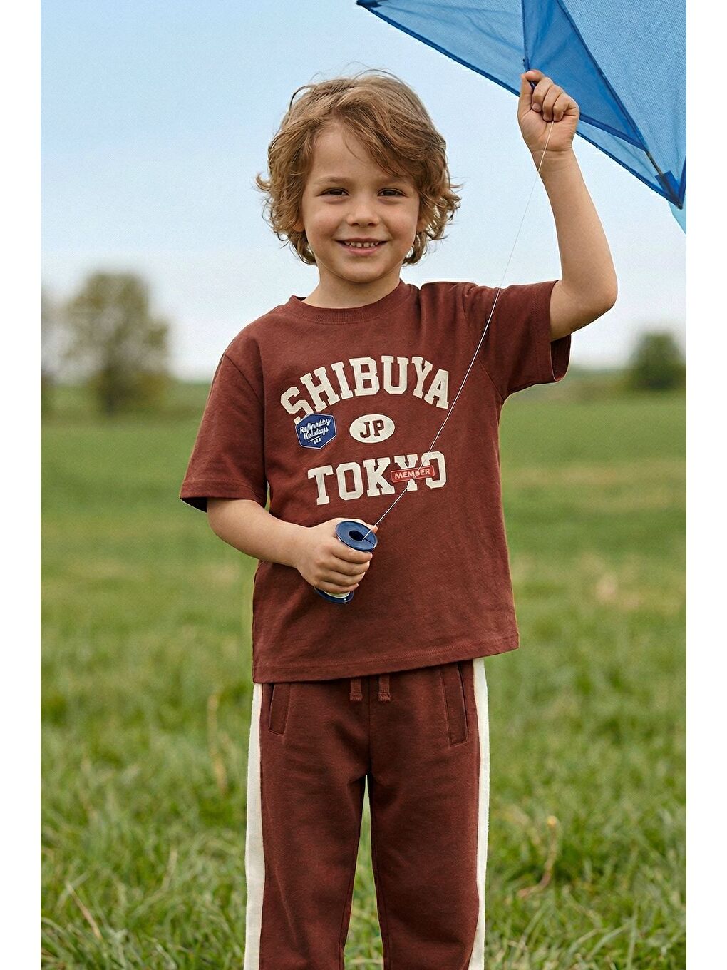 Shibuya Tokyo Baskılı Çocuk Alt - Üst Takım – Kahverengi-1