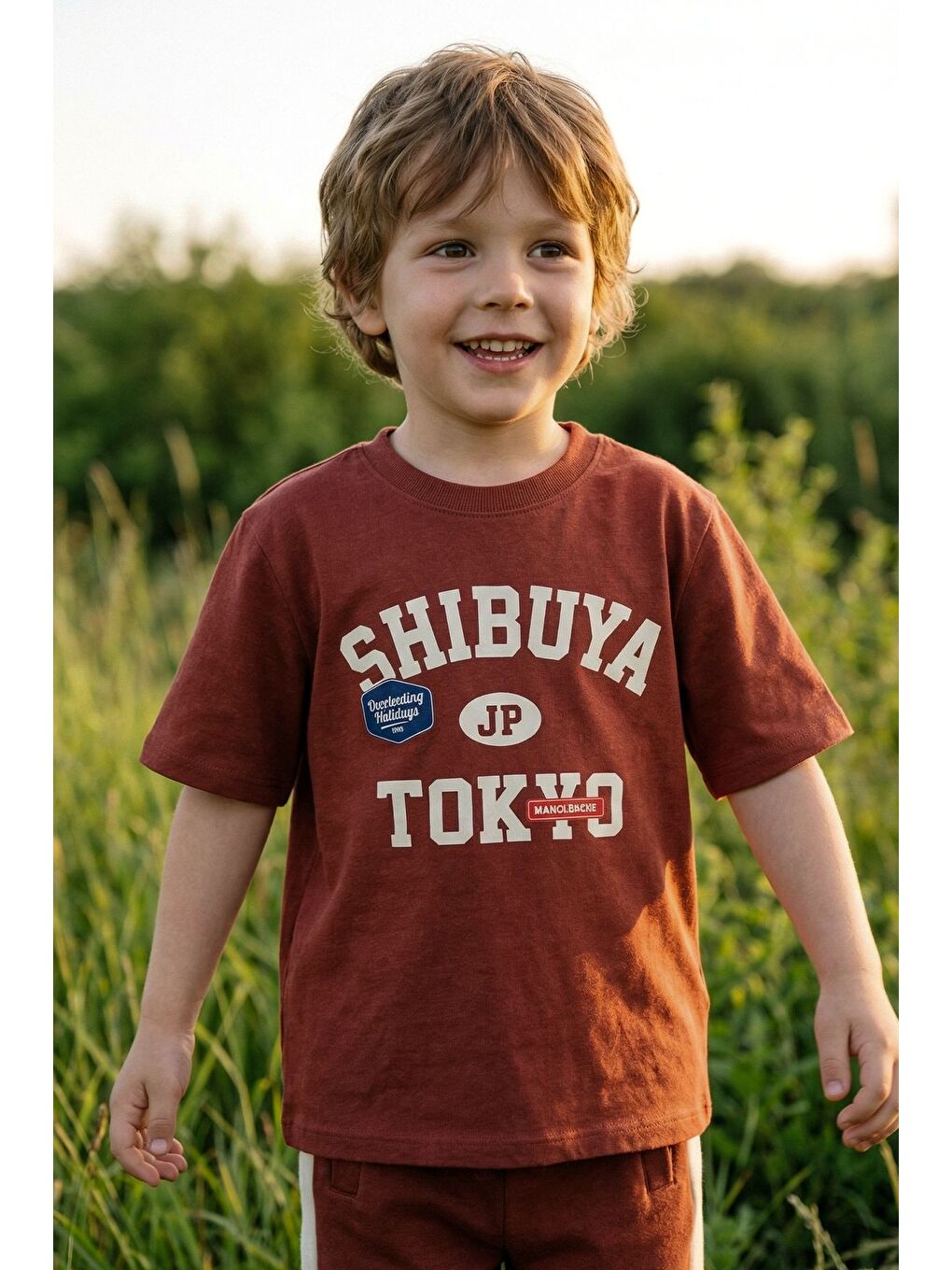 Shibuya Tokyo Baskılı Çocuk Alt - Üst Takım – Kahverengi-3