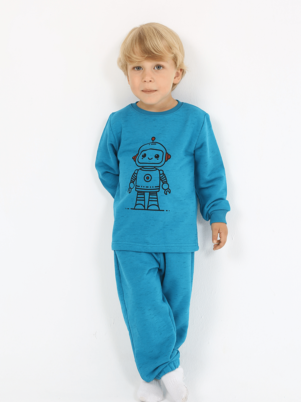 Lacivert Bisiklet Yaka Erkek Bebek Sweatshirt ve Eşofman Alt 2'li Takım-1