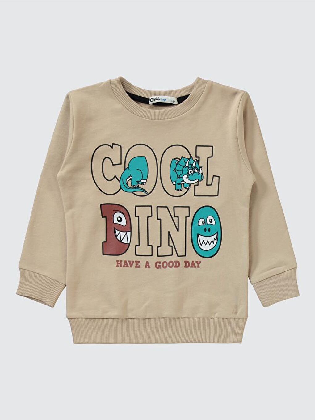 Boys Cool Dıno Baskılı 2-5 Yaş Eşofman Takımı - Bej 5-6 Yaş