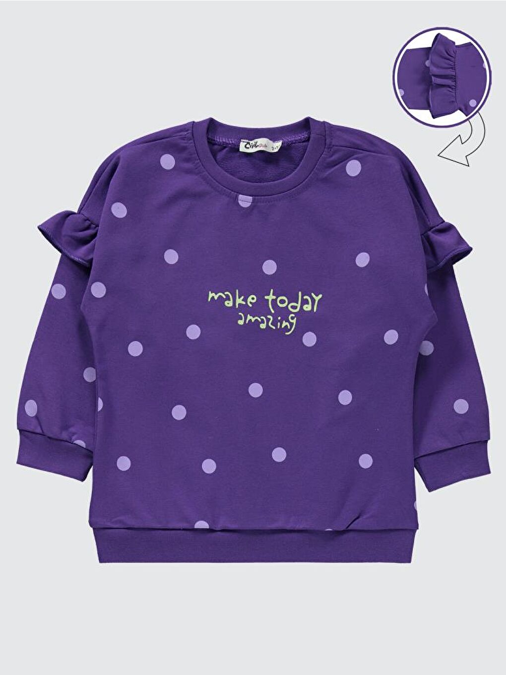 Mor Girls Puan Desenli Kolu Fırfırlı 2-5 Yaş Eşofman Takımı - Lila 2-3 Yaş-1