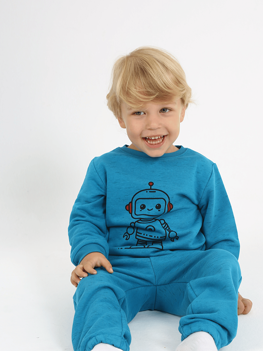 Lacivert Bisiklet Yaka Erkek Bebek Sweatshirt ve Eşofman Alt 2'li Takım-2