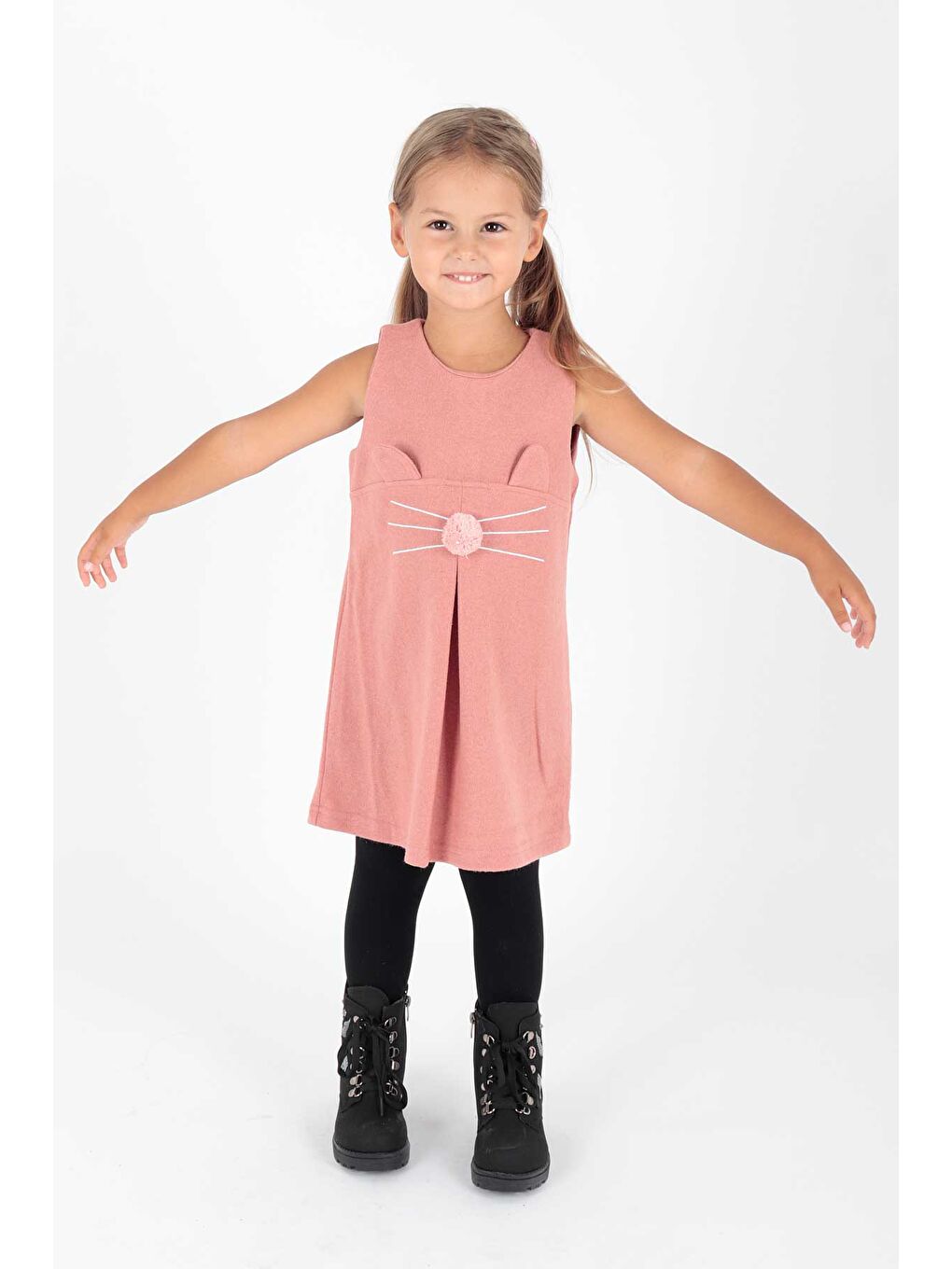 Pembe AHENK KİDS AK520566 KIZ KEDİ BASKILI ELBİSE-3