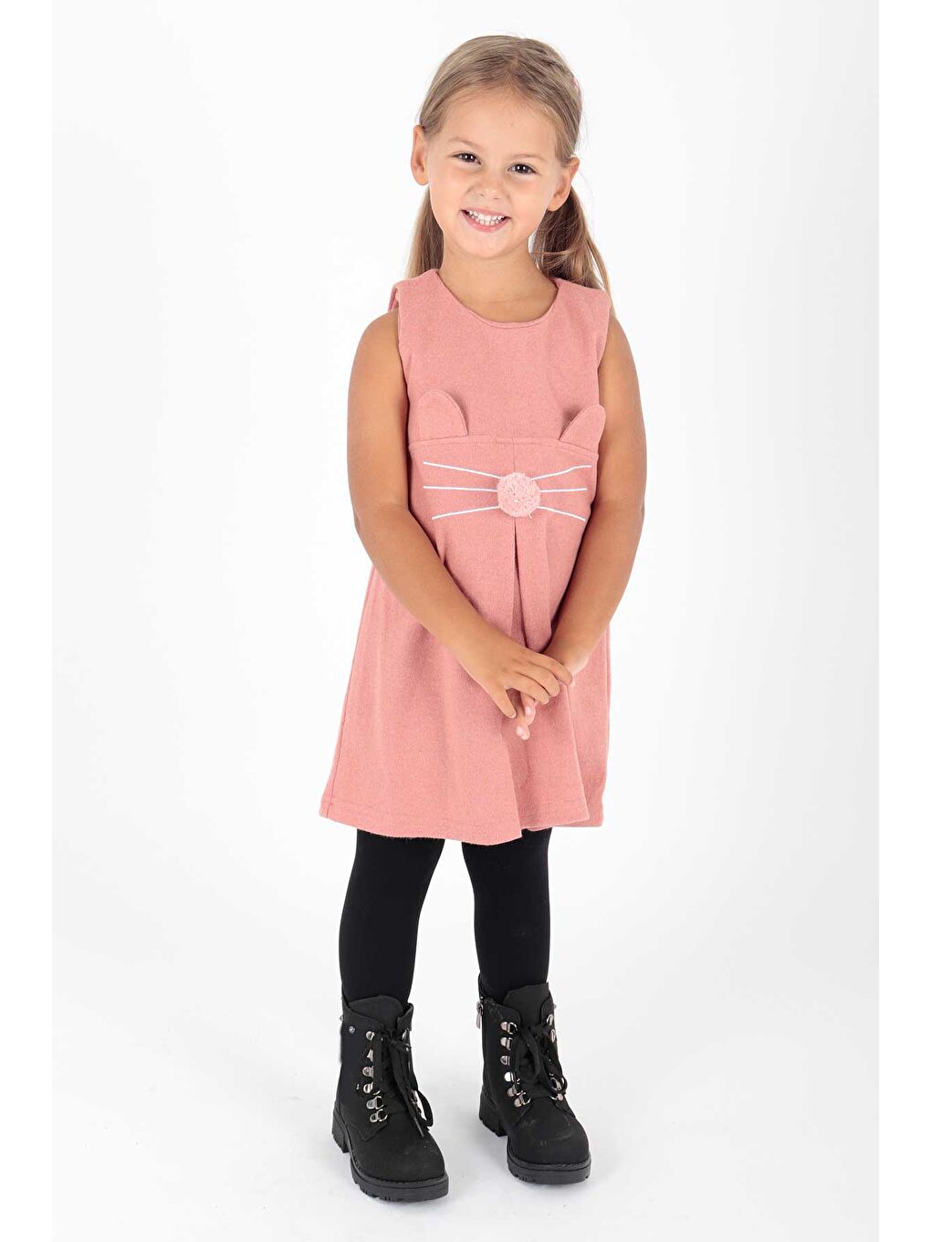 Pembe AHENK KİDS AK520566 KIZ KEDİ BASKILI ELBİSE-2