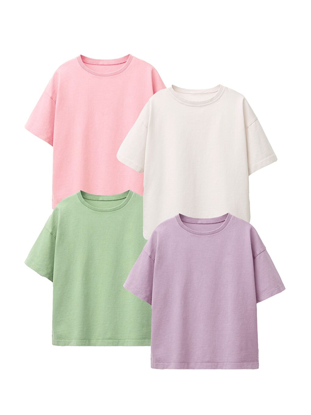 Pembe Kız Çocuk Basic kısa Kollu T-Shirt-1