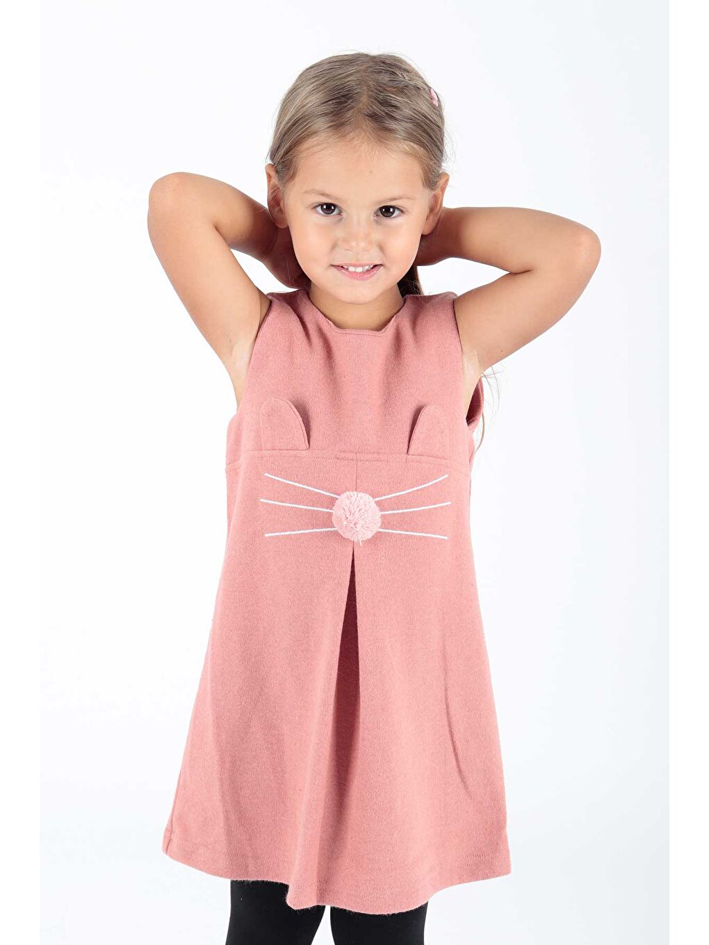 Pembe AHENK KİDS AK520566 KIZ KEDİ BASKILI ELBİSE-1