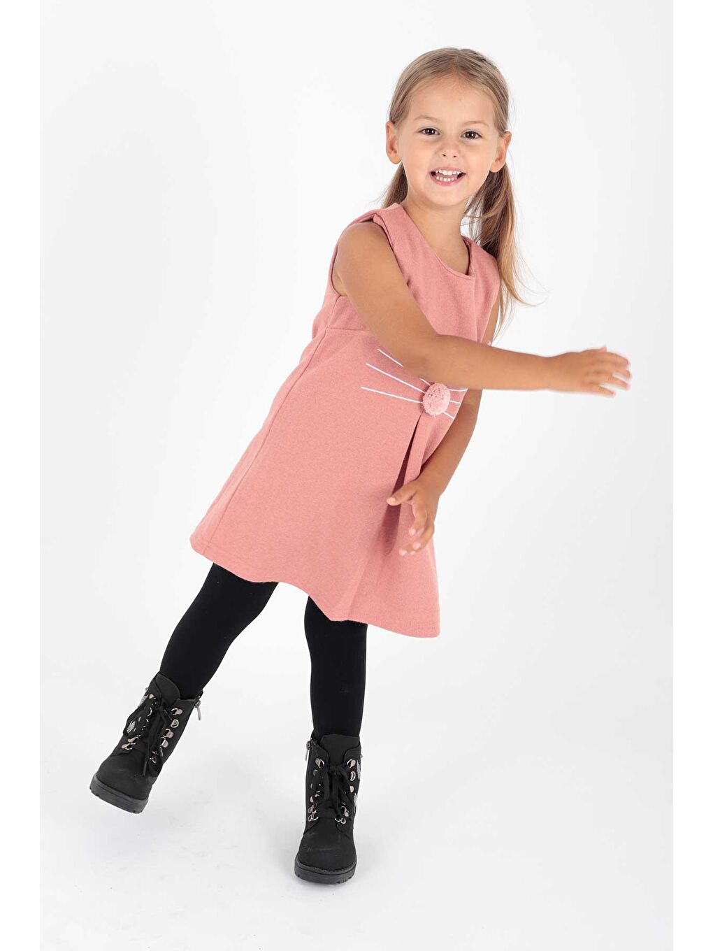 Pembe AHENK KİDS AK520566 KIZ KEDİ BASKILI ELBİSE-4