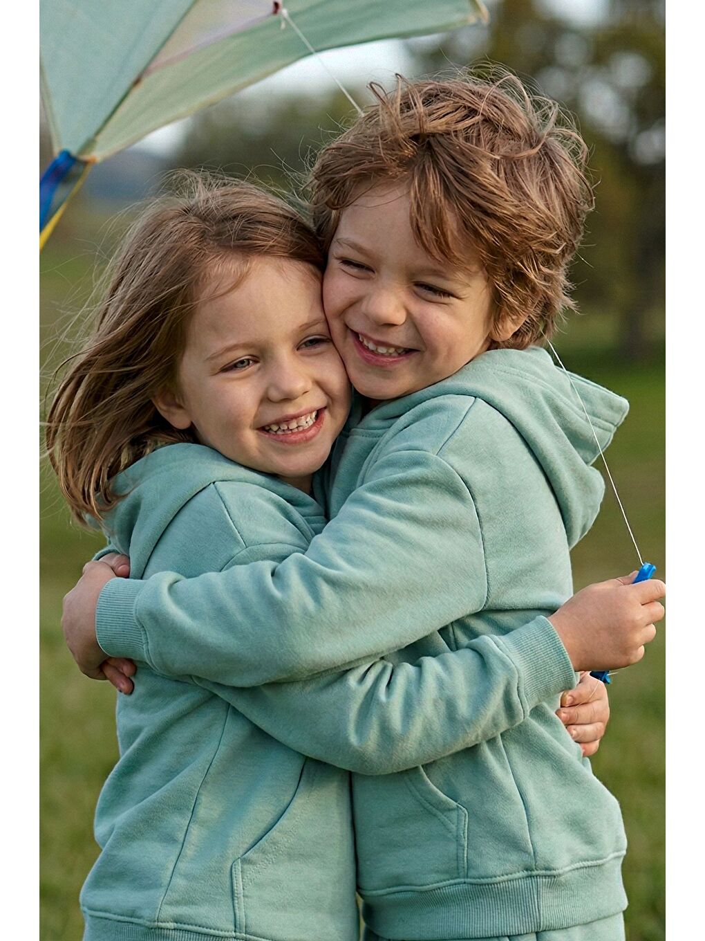 Turkuaz Basic Kapüşonlu Şardonlu Kanguru Cep Detaylı Çocuk Sweatshirt 3-12 Yaş-2