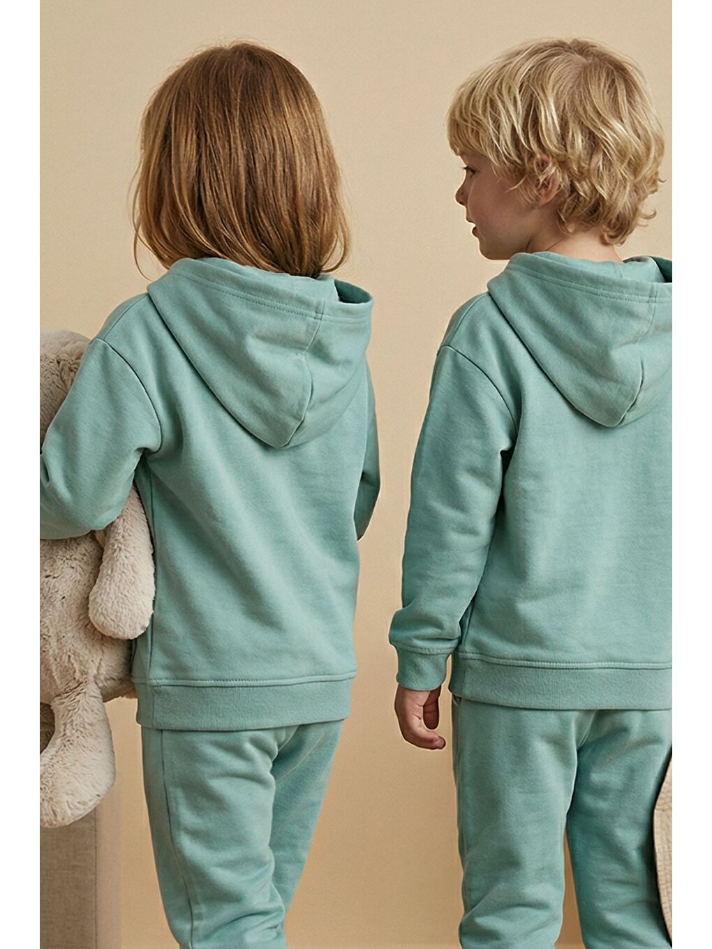 Turkuaz Basic Kapüşonlu Şardonlu Kanguru Cep Detaylı Çocuk Sweatshirt 3-12 Yaş-3