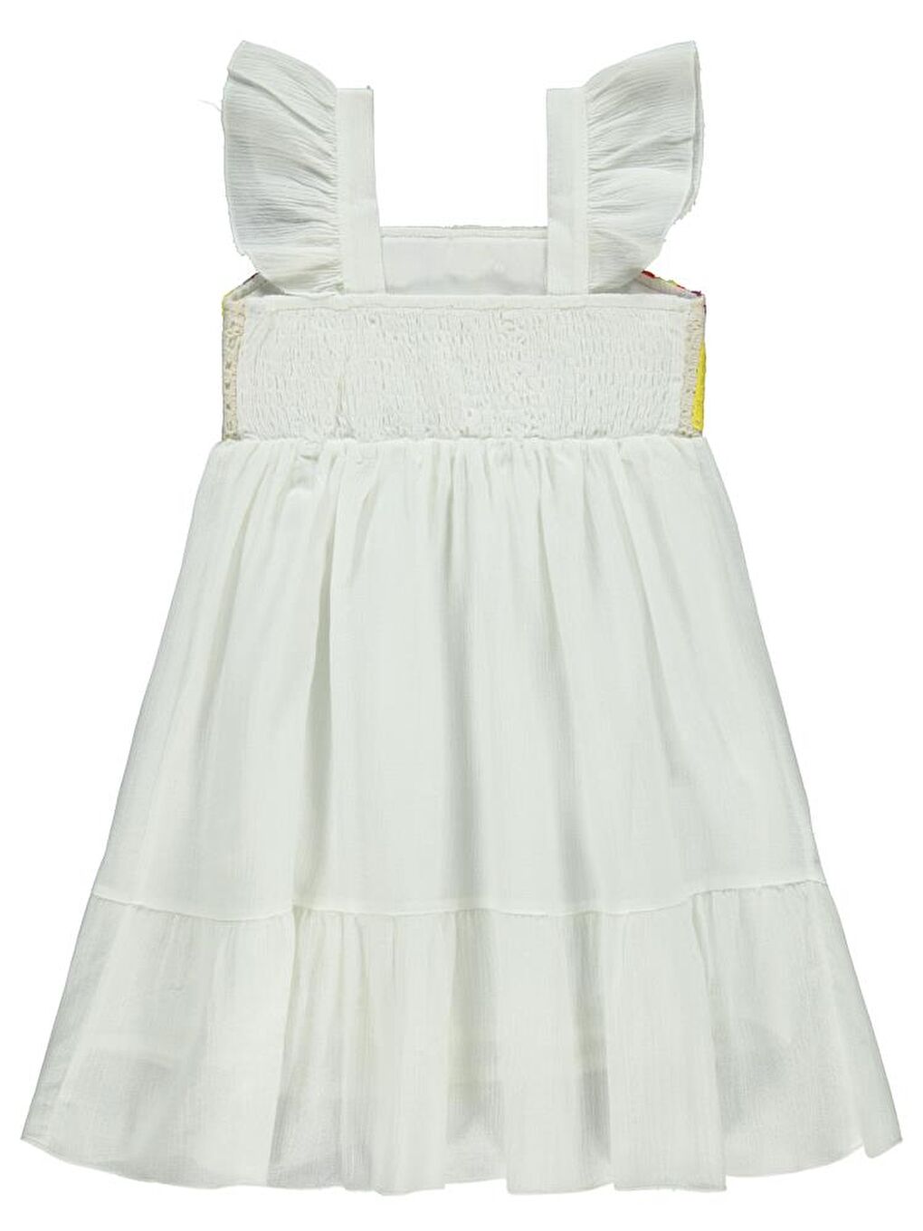Girls Roba Desenli 6-9 Yaş Elbise - Ekru 9-10 Yaş
