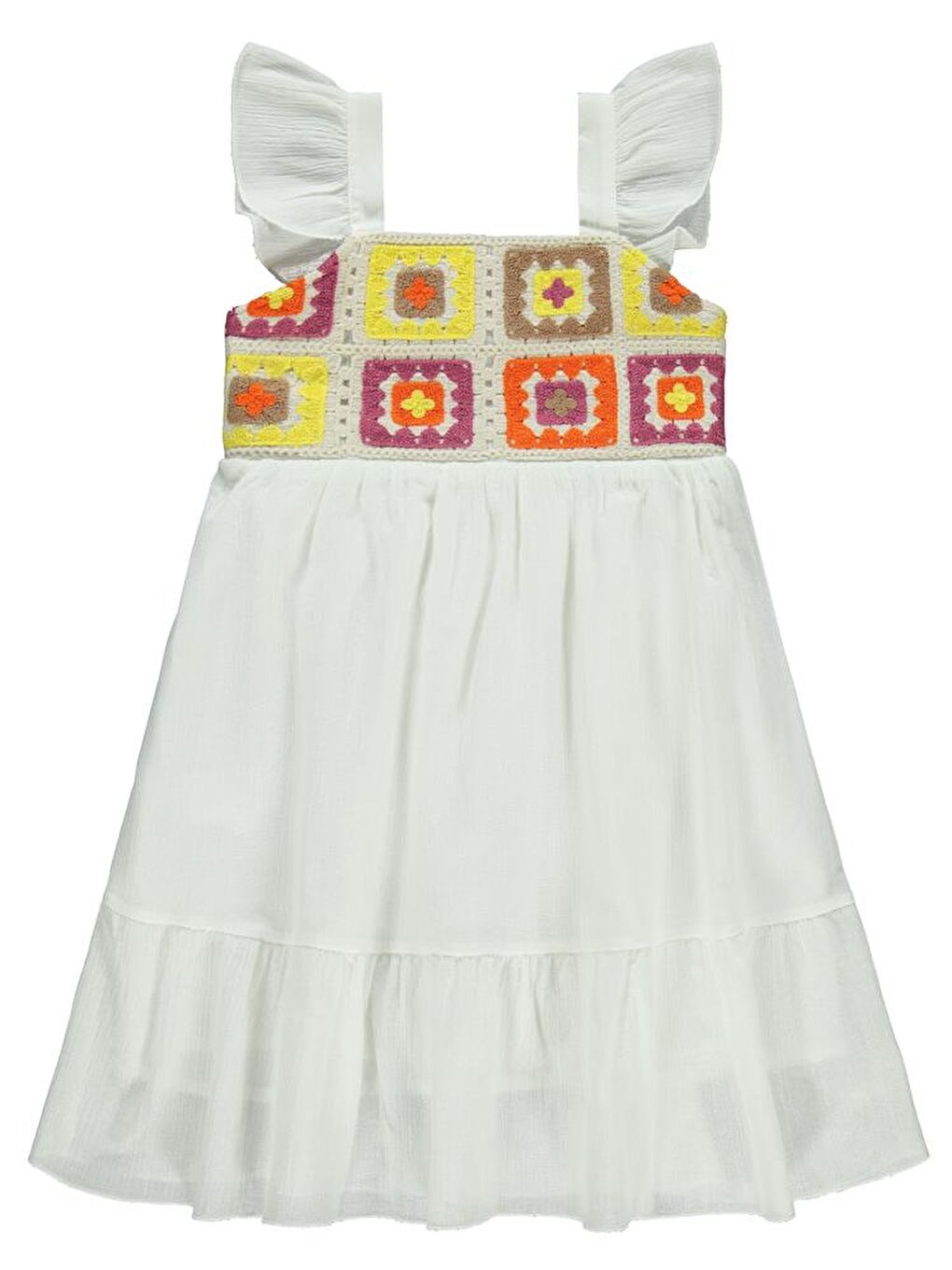 Girls Roba Desenli 6-9 Yaş Elbise - Ekru 9-10 Yaş-1