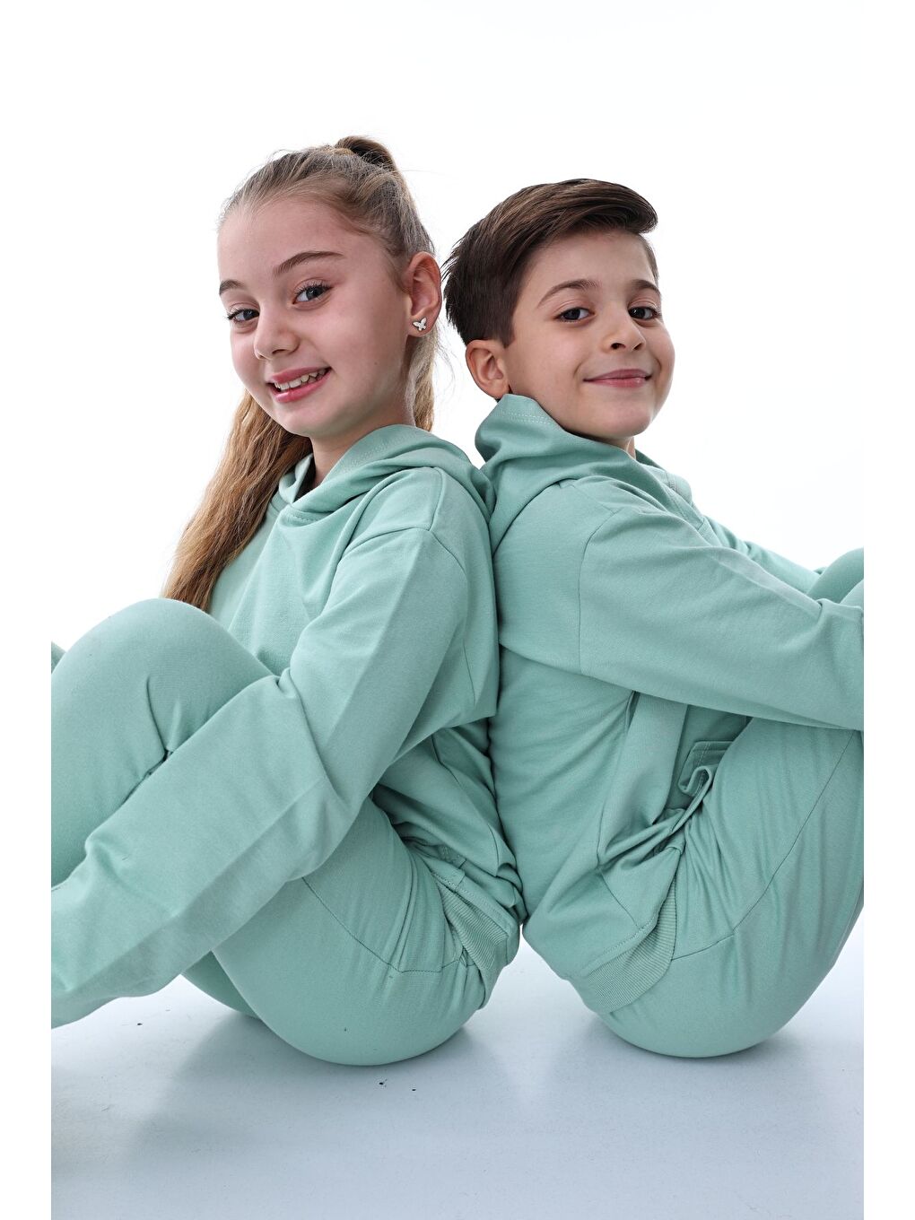 Turkuaz Basic Kapüşonlu Şardonlu Kanguru Cep Detaylı Çocuk Sweatshirt 3-12 Yaş-5