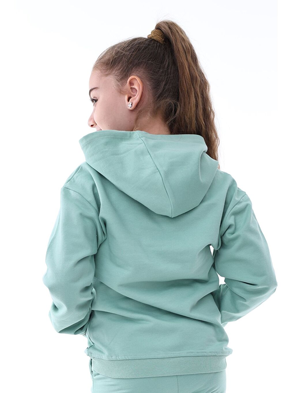 Turkuaz Basic Kapüşonlu Şardonlu Kanguru Cep Detaylı Çocuk Sweatshirt 3-12 Yaş-6