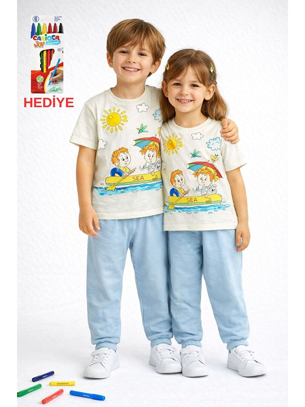 Mavi En Sevimli Figürleri Özel Kalemi ile BOYANABİLİR Çocuk Pijama Takımı (Yıkama Sonrası Leke Bırakmaz)