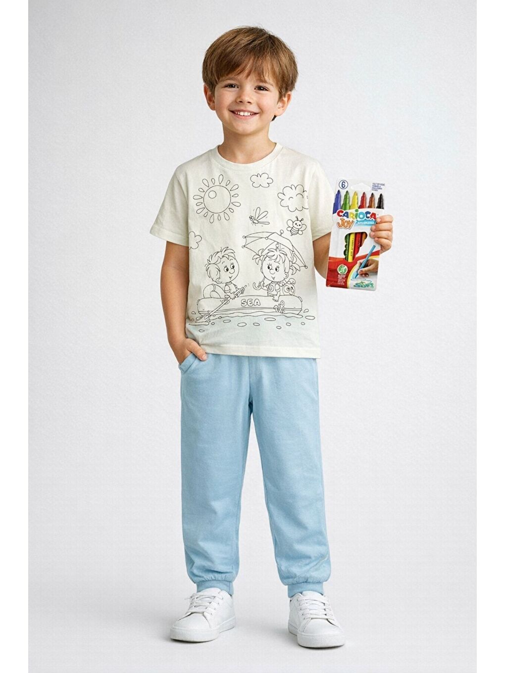 Mavi En Sevimli Figürleri Özel Kalemi ile BOYANABİLİR Çocuk Pijama Takımı (Yıkama Sonrası Leke Bırakmaz)-1