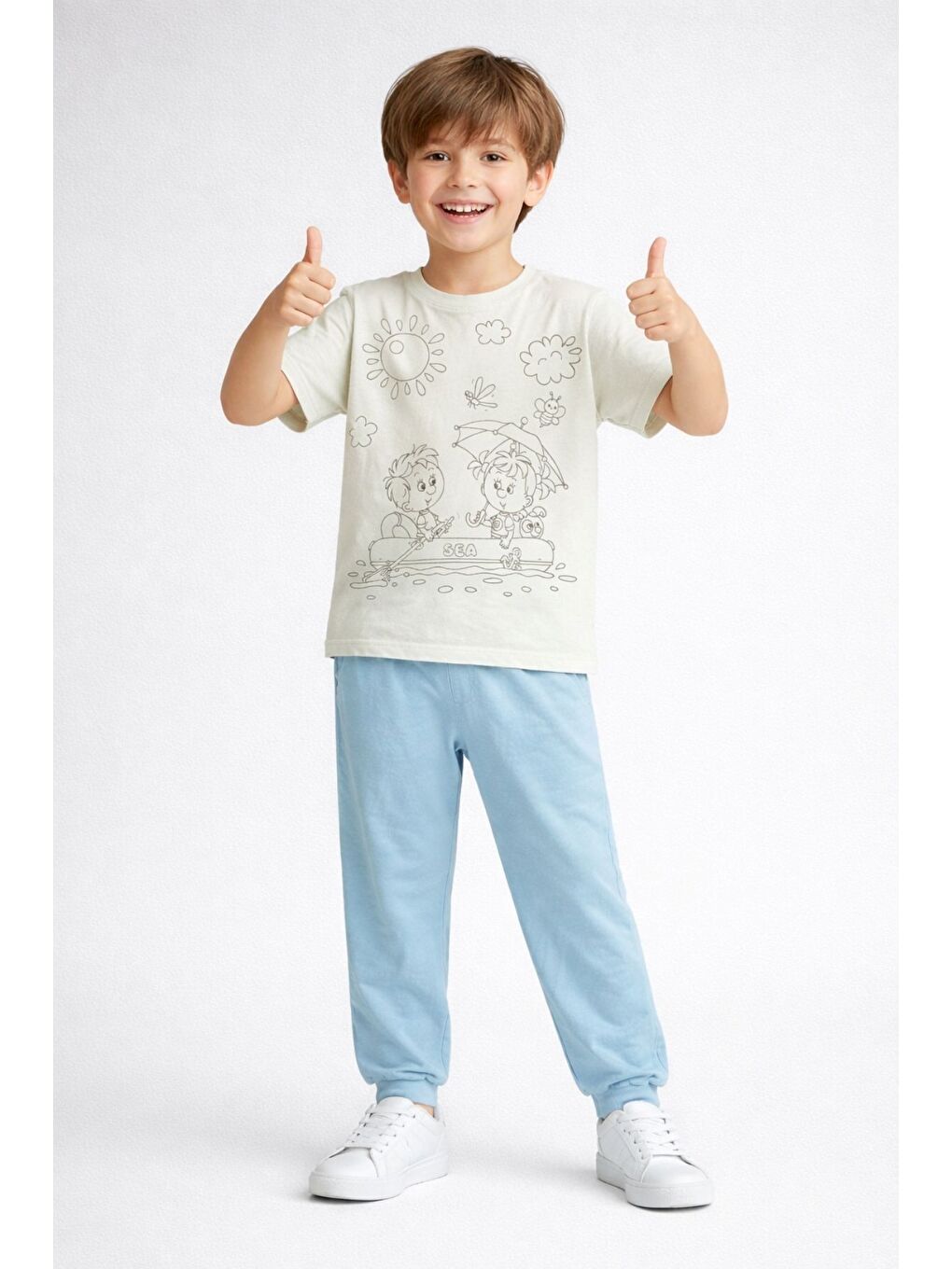 Mavi En Sevimli Figürleri Özel Kalemi ile BOYANABİLİR Çocuk Pijama Takımı (Yıkama Sonrası Leke Bırakmaz)-2