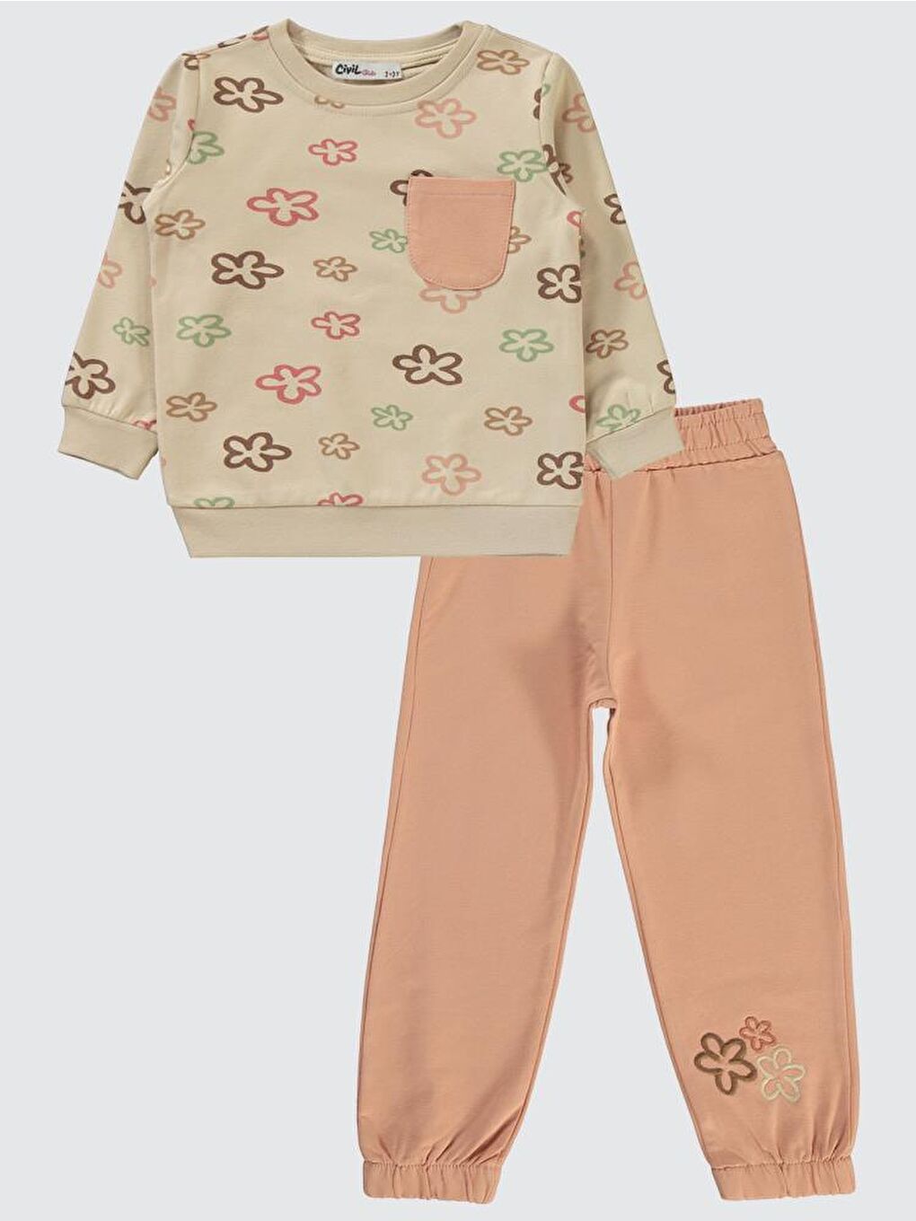 Girls Cepli 2-5 Yaş Eşofman Takımı - Bej 4-5 Yaş-2